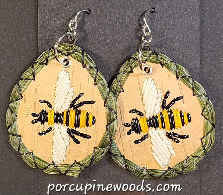 Porcupine Quill Hook Earrings 24-03 Honey Bee